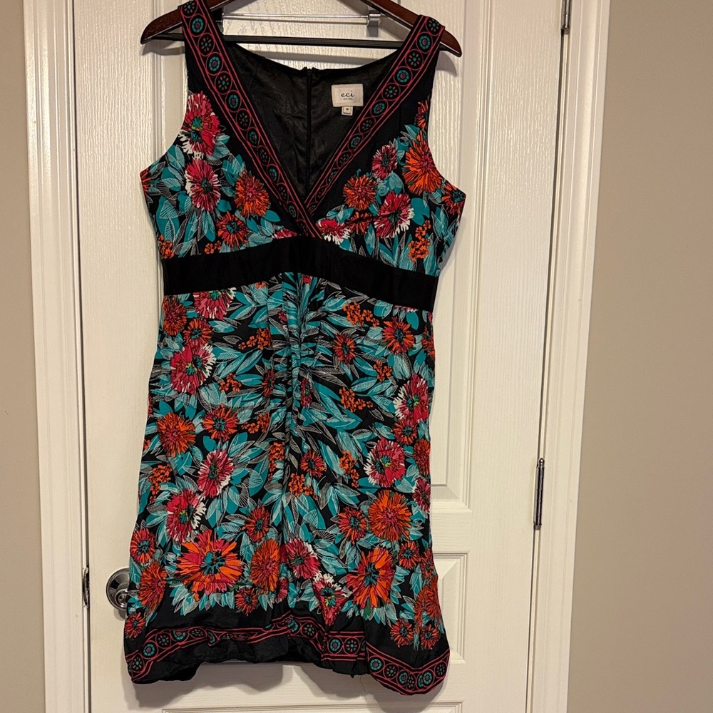ECI Floral Mini Dress - Black, Teal, and Orange